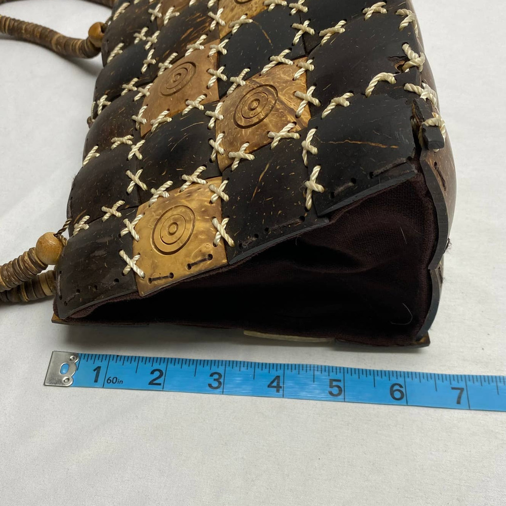 Handmade Coconut Shell Patchwork Handbag Tote Shoulder Beaded Strap - Picture 8 of 10